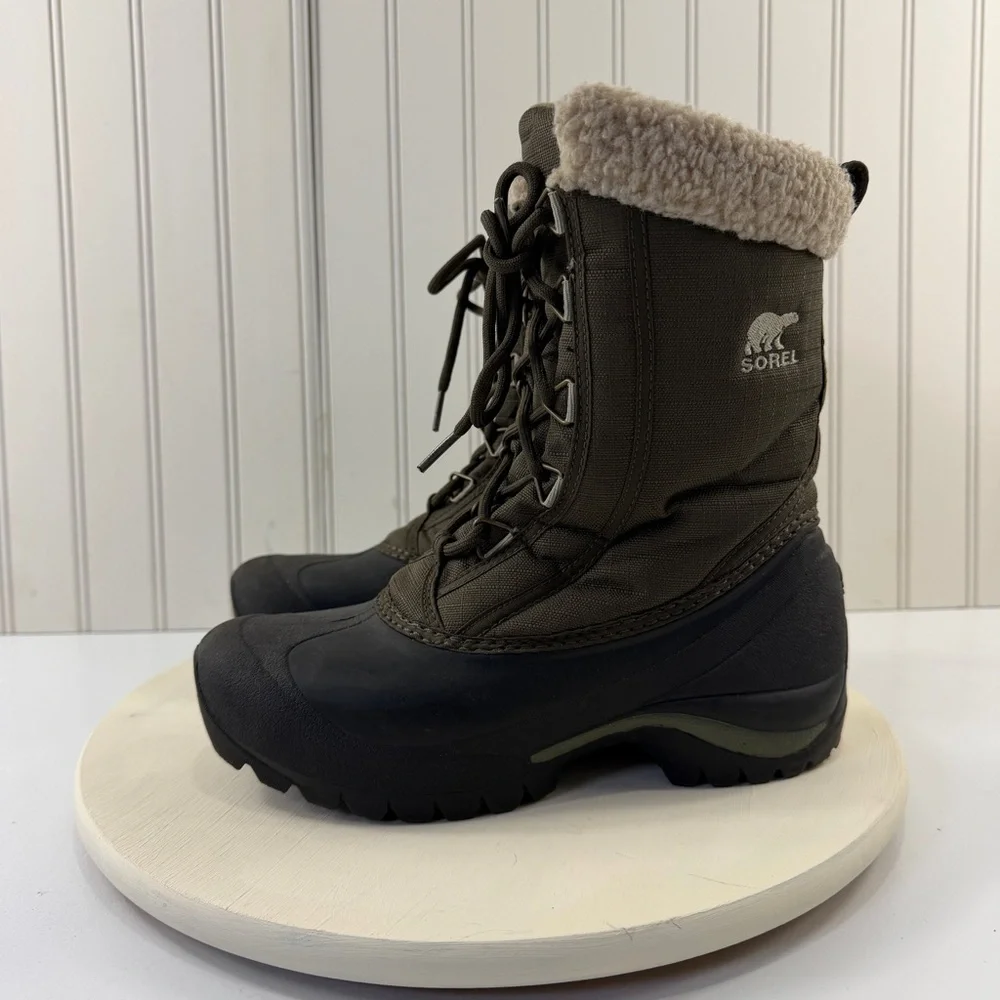 Sorel Women's Cumberland Olive Green‎ and Black Snow Boots w/Shearling Cuff Sz 6